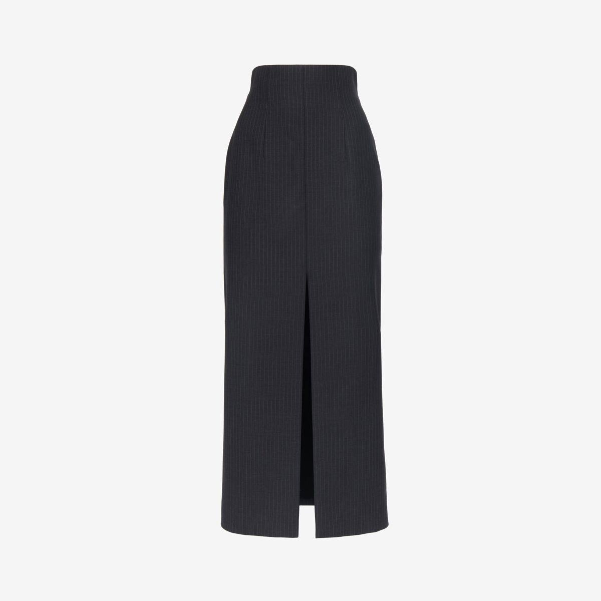 Alexander McQueen Women's Grey & Silver Pinstripe Pencil Skirt - 12 (Wool)